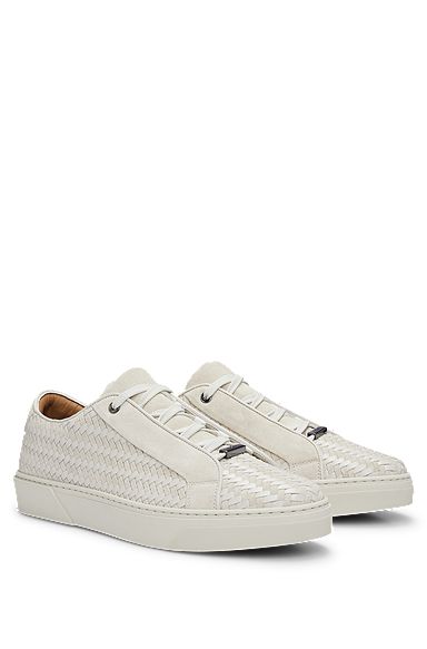 Italian-made woven trainers in leather and suede, Natural