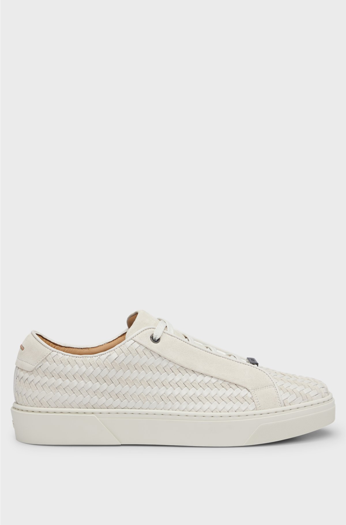 Gary Italian-made woven trainers in leather and suede, Natural