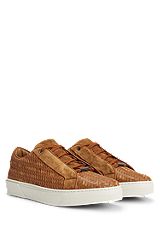 Gary Italian-made woven trainers in leather and suede, Brown