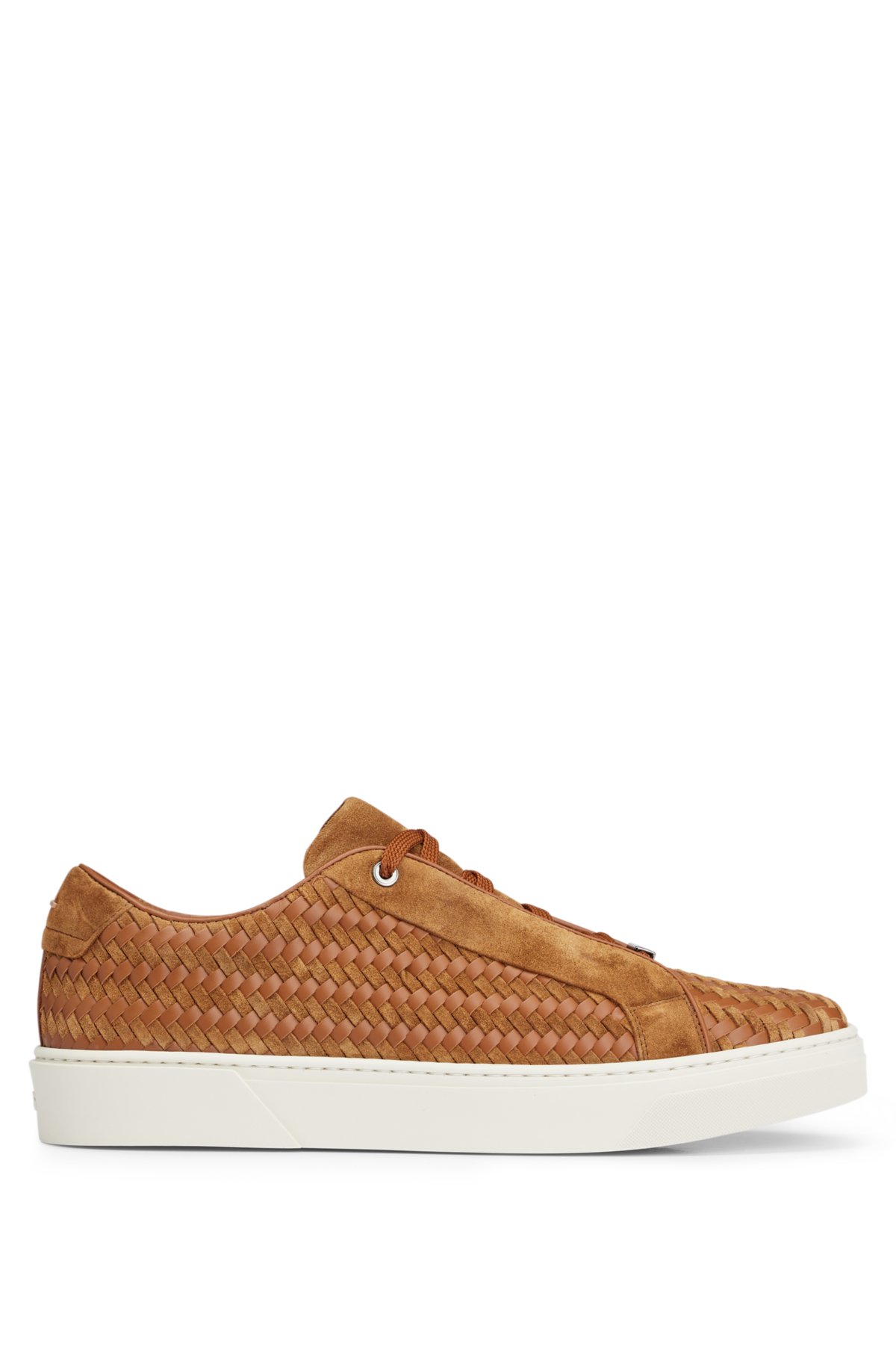 BOSS - Italian-made woven trainers in leather and suede