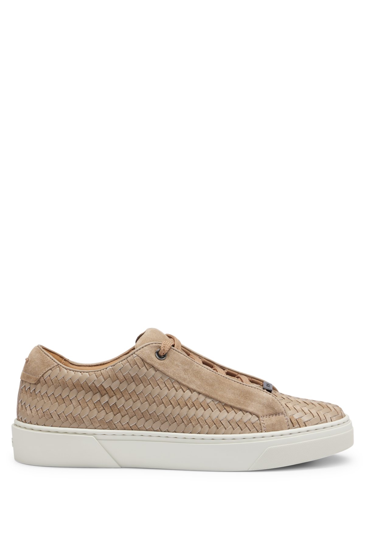 Gary Italian-made woven trainers in leather and suede, Beige