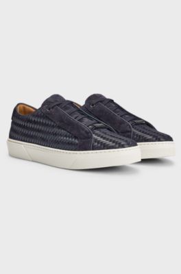 Gary Italian-made woven trainers in leather and suede, Dark Blue