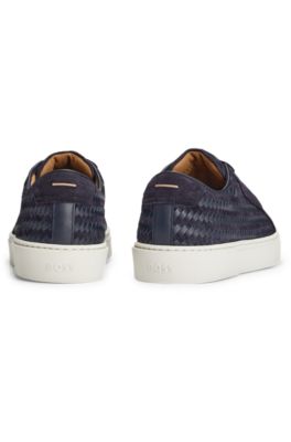 Gary Italian-made woven trainers in leather and suede, Dark Blue