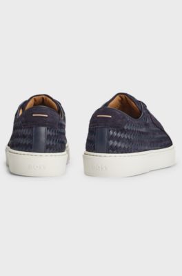 Gary Italian-made woven trainers in leather and suede, Dark Blue