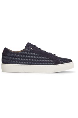 Gary Italian-made woven trainers in leather and suede, Dark Blue