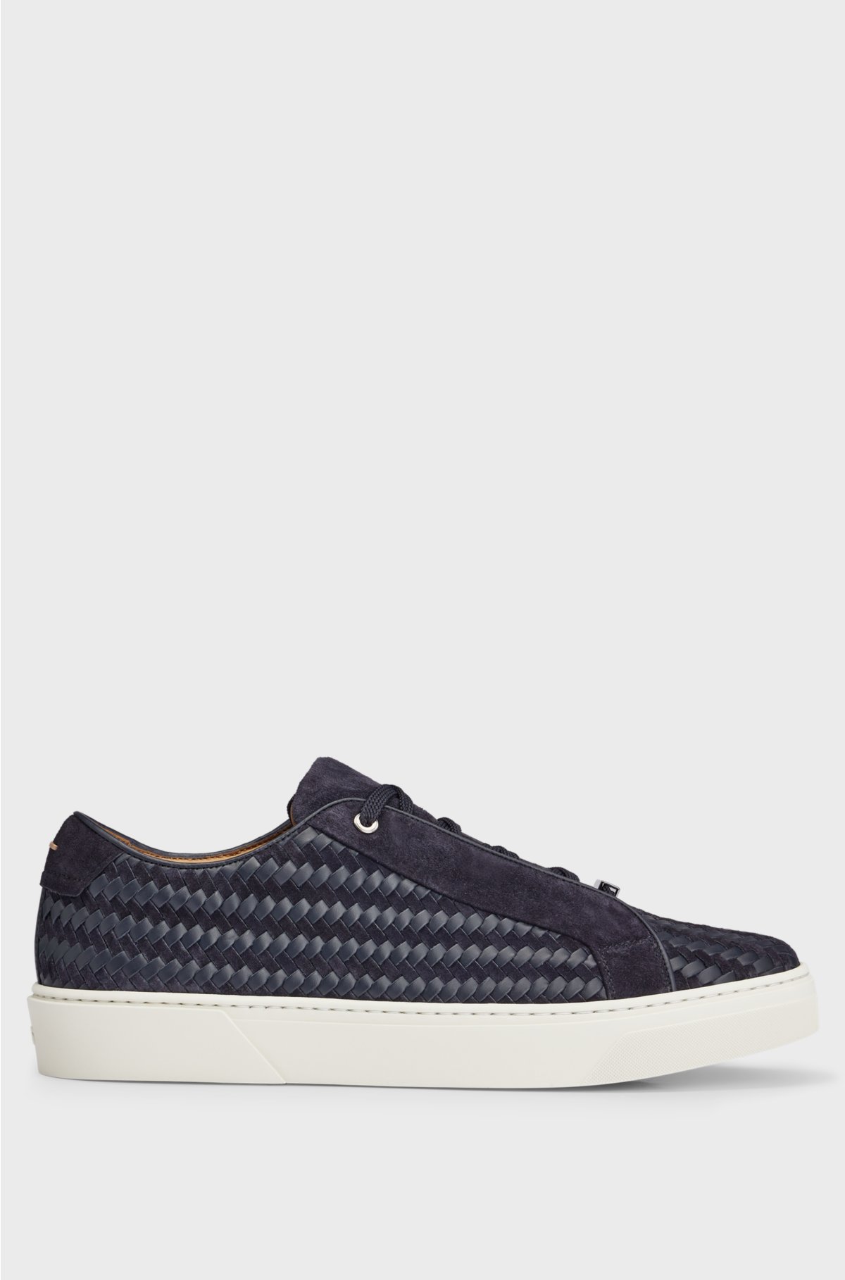Gary Italian-made woven trainers in leather and suede, Dark Blue