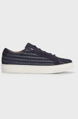 Gary Italian-made woven trainers in leather and suede, Dark Blue