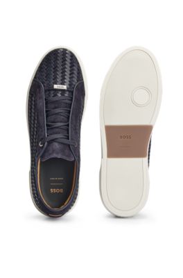 Gary Italian-made woven trainers in leather and suede, Dark Blue