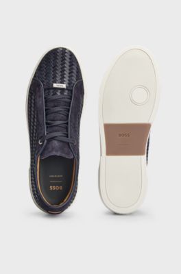 Gary Italian-made woven trainers in leather and suede, Dark Blue