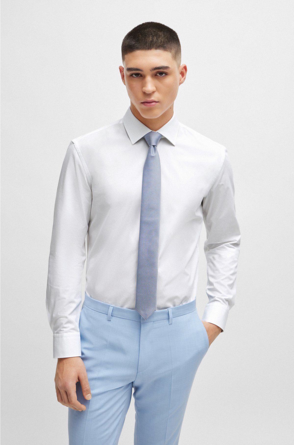 Silk-blend tie with jacquard pattern, Light Blue