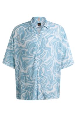 Boss - Relaxed-fit Shirt In All-over Printed Twill - Light Blue