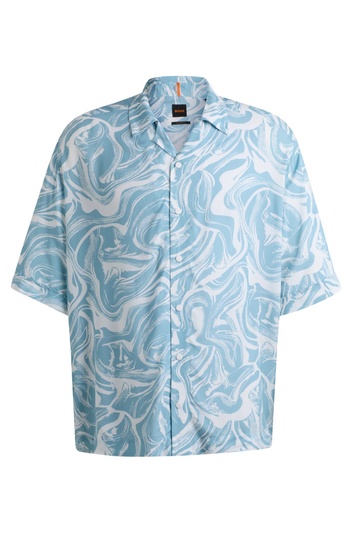 Relaxed-fit shirt in all-over printed twill, Light Blue