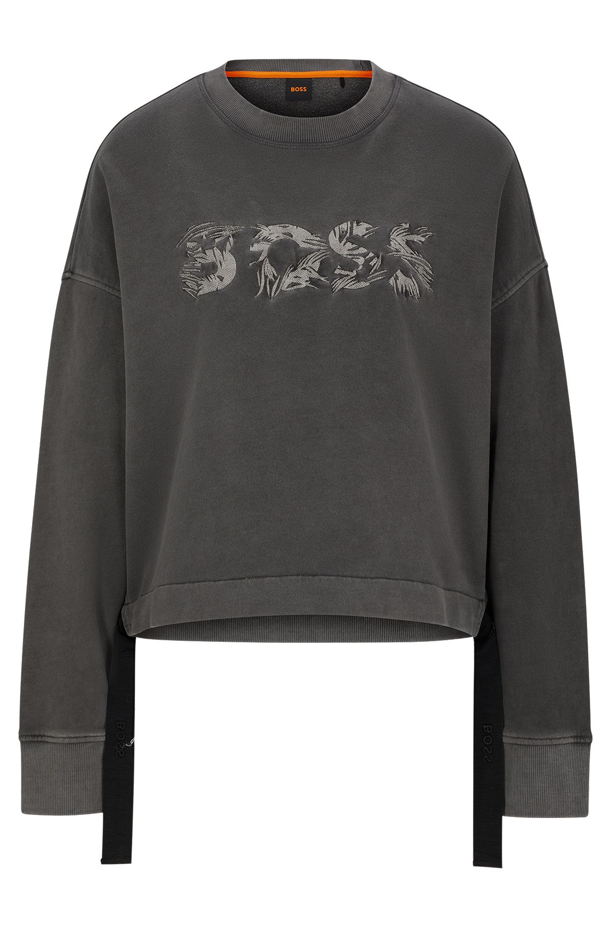 Logo sweatshirt in cotton terry with adjustable hem, Dark Grey