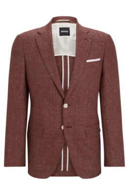 BOSS Slim fit jacket in patterned virgin wool and linen