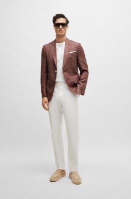 BOSS - Slim-fit jacket in patterned virgin wool and linen