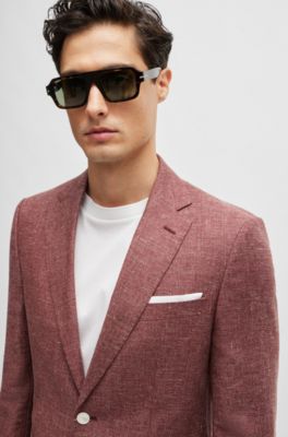 BOSS - Slim-fit jacket in patterned virgin wool and linen 