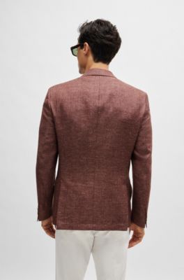 BOSS - Slim-fit jacket in patterned virgin wool and linen 