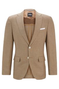 BOSS - Slim-fit jacket in patterned virgin wool and linen 