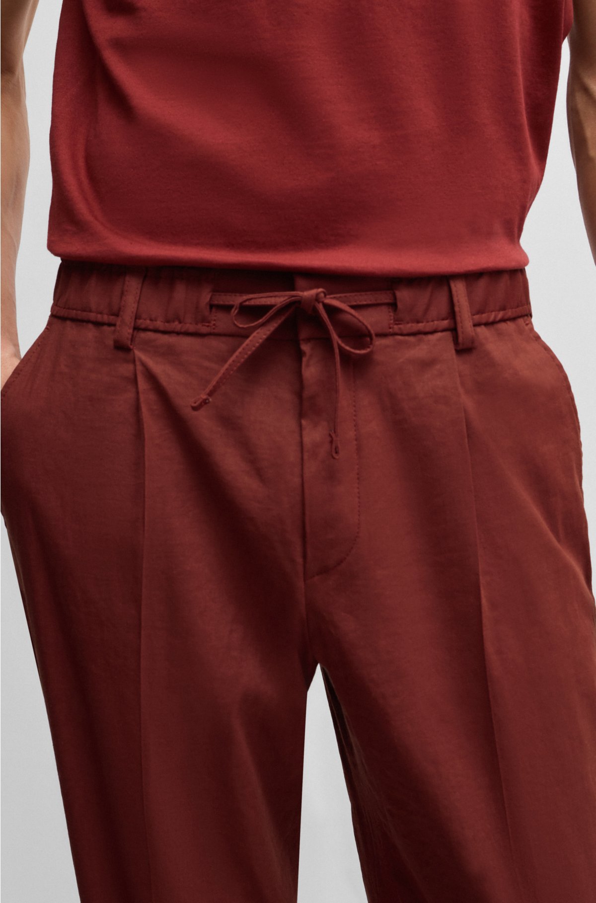 Relaxed-fit trousers in a linen blend, Brown