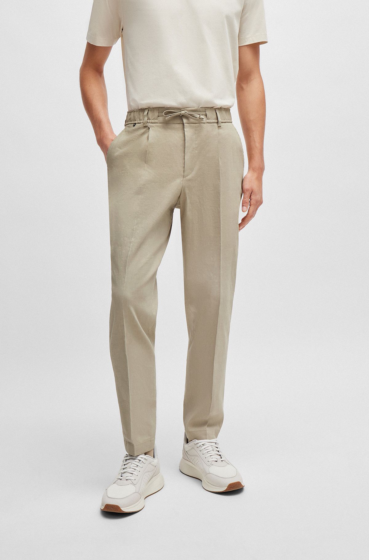 Pantaloni relaxed fit in misto lino, Beige