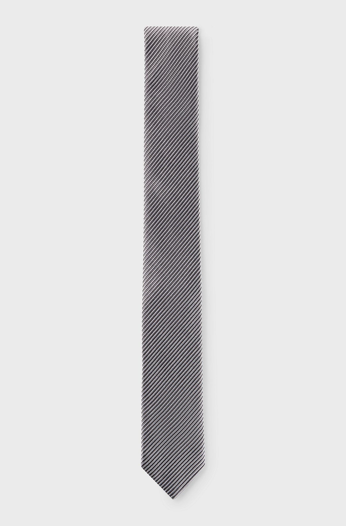 Diagonal-stripe tie in silk jacquard, Light Grey