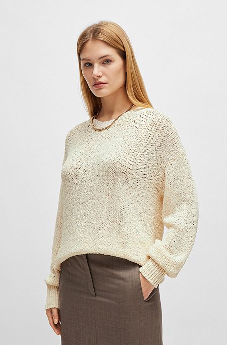 Knitted sweater in a cotton blend, Natural