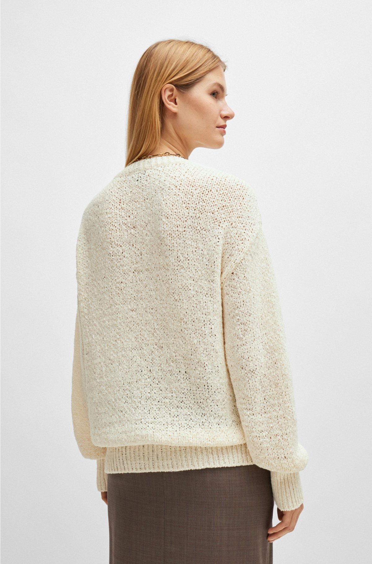 Knitted sweater in a cotton blend, Natural