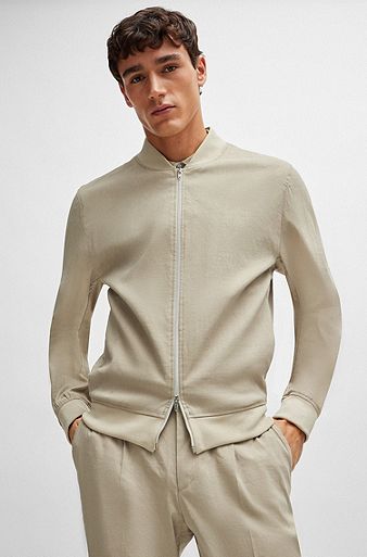 Slim-fit jacket in a linen blend, Light Beige
