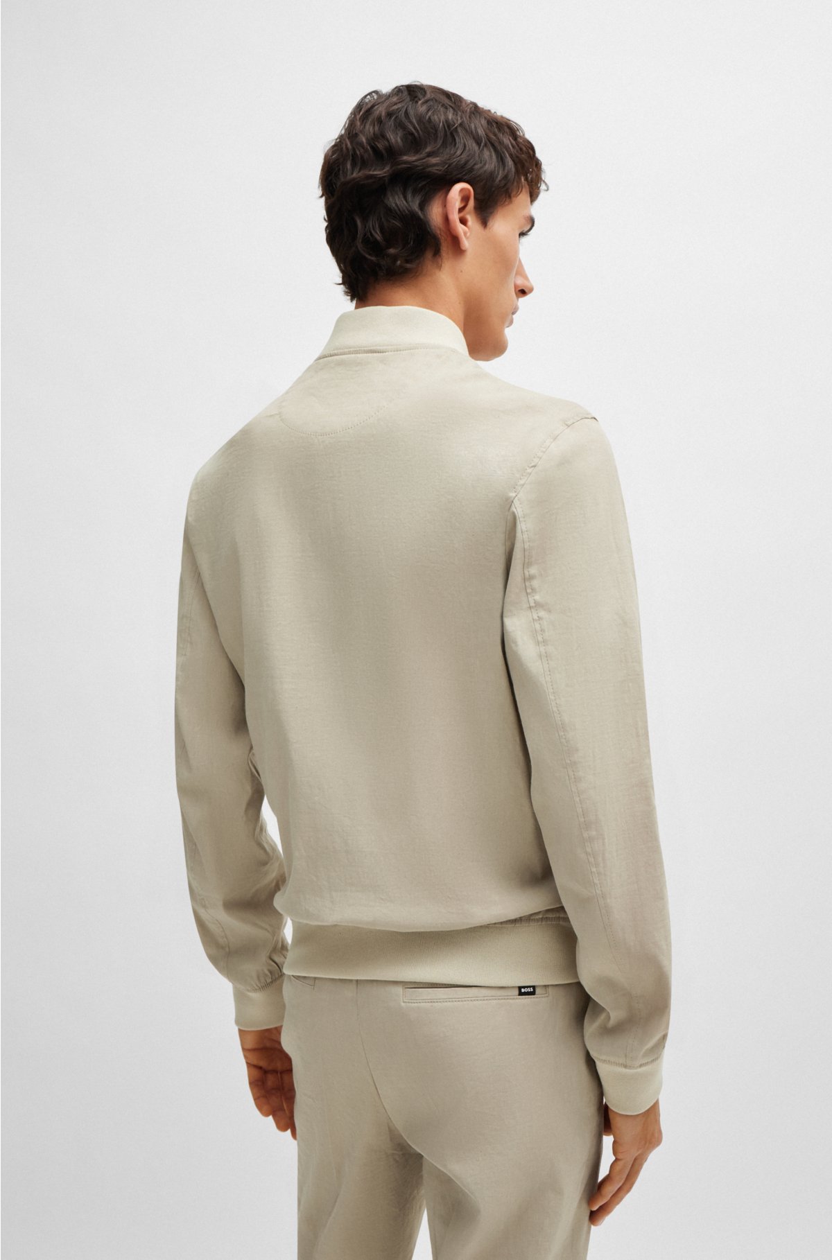 Slim-fit jacket in a linen blend, Light Beige