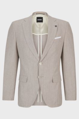 Slim-fit jacket in a micro-patterned cotton blend, Beige