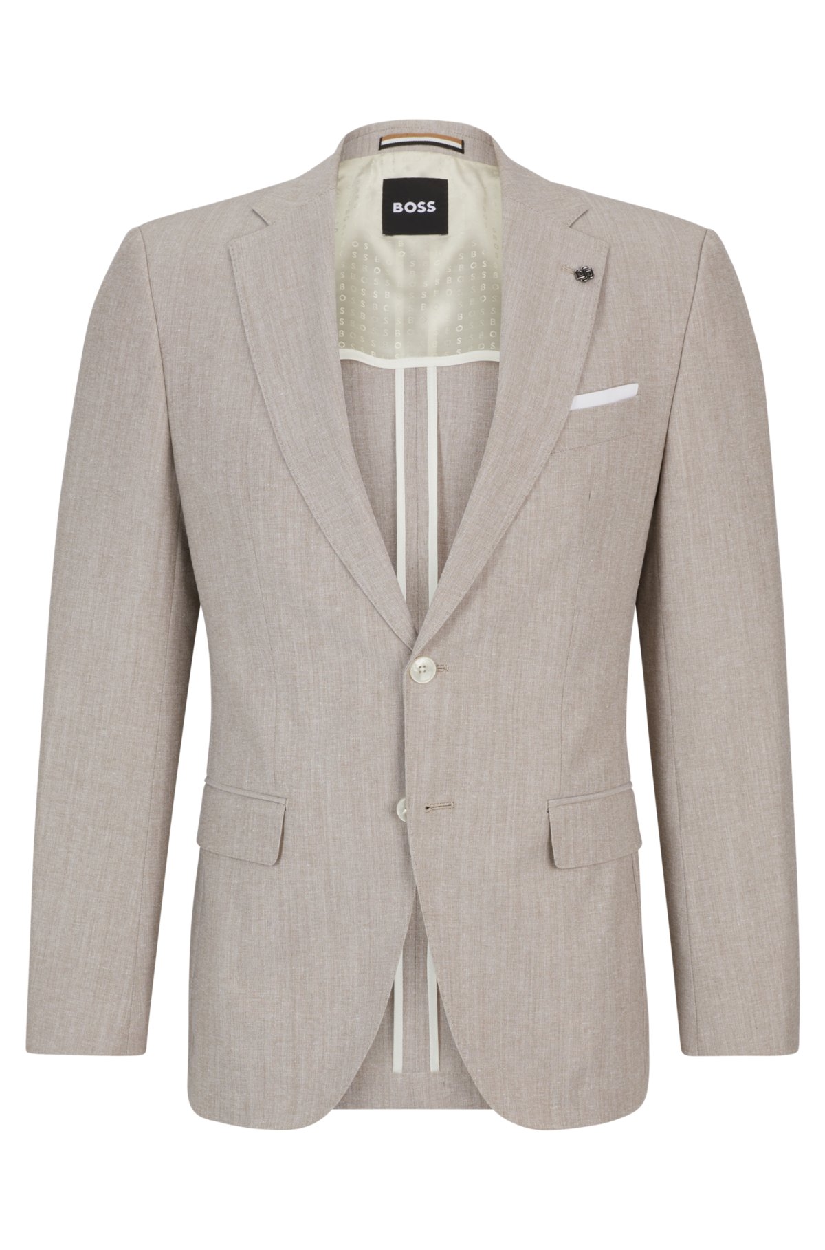 Slim-fit jacket in a micro-patterned cotton blend, Beige