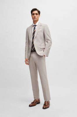 Slim-fit jacket in a micro-patterned cotton blend, Beige