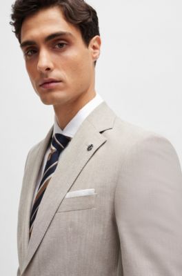 Slim-fit jacket in a micro-patterned cotton blend, Beige