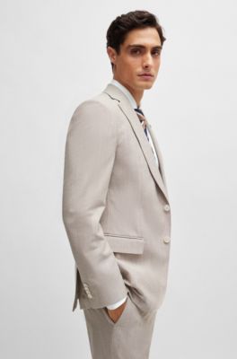 Slim-fit jacket in a micro-patterned cotton blend, Beige