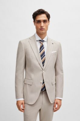 Slim-fit jacket in a micro-patterned cotton blend, Beige