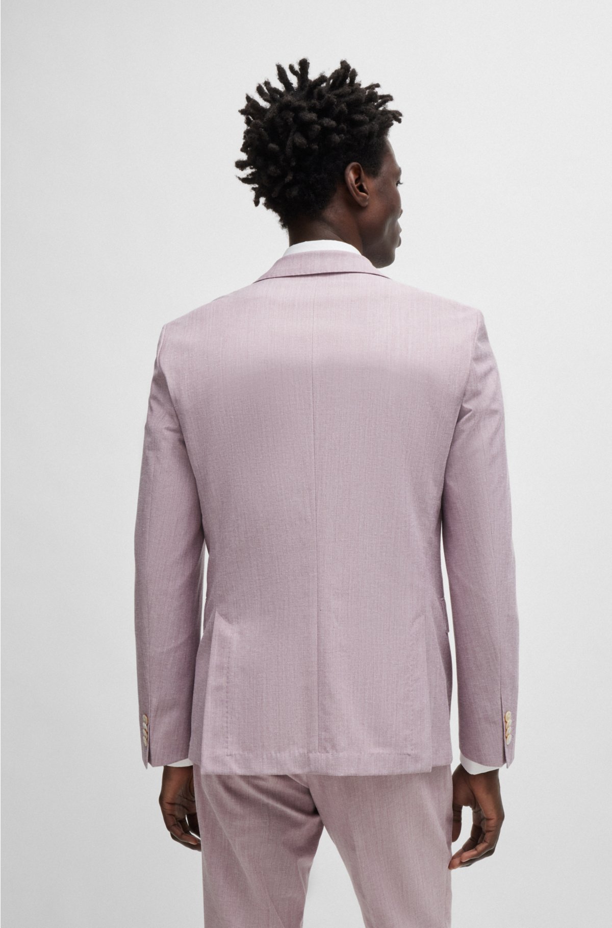 Slim-fit jacket in a micro-patterned cotton blend, light pink