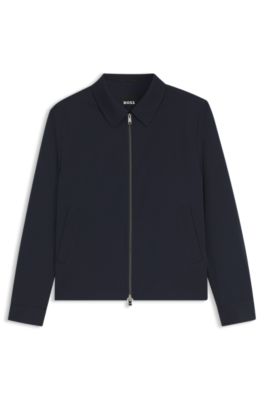 Slim-fit jacket in stretch seersucker with wrinkle recovery, Dark Blue