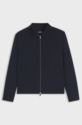 Slim-fit jacket in stretch seersucker with wrinkle recovery, Dark Blue