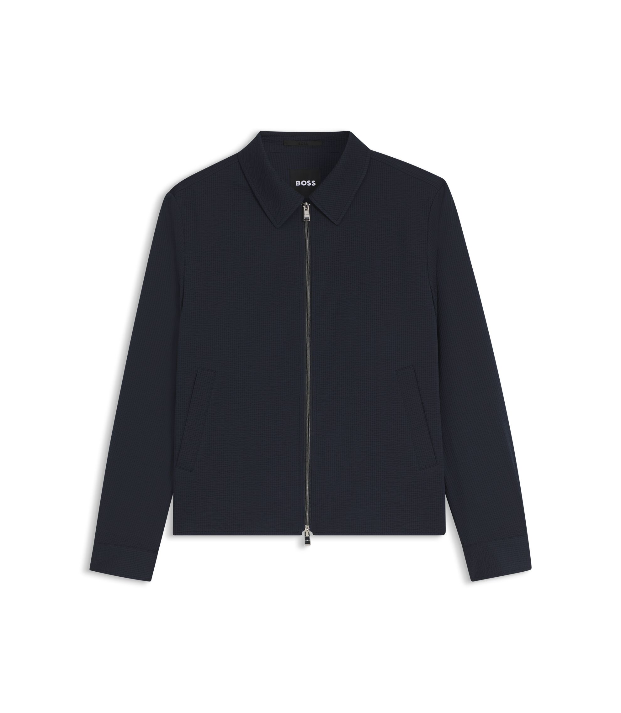BOSS - Slim-fit jacket in stretch seersucker with wrinkle recovery