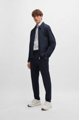 Slim-fit jacket in stretch seersucker with wrinkle recovery, Dark Blue