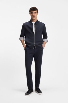 Slim-fit jacket in stretch seersucker with wrinkle recovery, Dark Blue