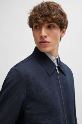Slim-fit jacket in stretch seersucker with wrinkle recovery, Dark Blue