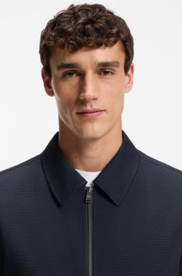 Slim-fit jacket in stretch seersucker with wrinkle recovery, Dark Blue