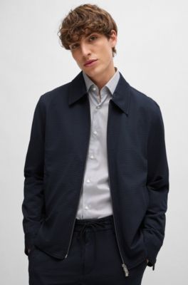 Slim-fit jacket in stretch seersucker with wrinkle recovery, Dark Blue