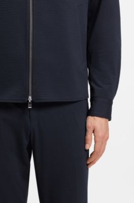 Slim-fit jacket in stretch seersucker with wrinkle recovery, Dark Blue