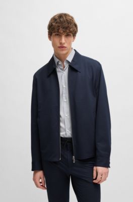 Slim-fit jacket in stretch seersucker with wrinkle recovery, Dark Blue