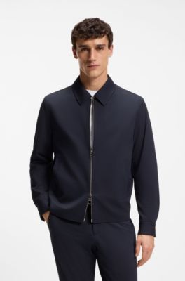Slim-fit jacket in stretch seersucker with wrinkle recovery, Dark Blue
