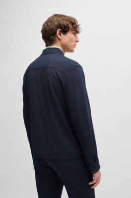 Slim-fit jacket in stretch seersucker with wrinkle recovery, Dark Blue