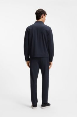 Slim-fit jacket in stretch seersucker with wrinkle recovery, Dark Blue