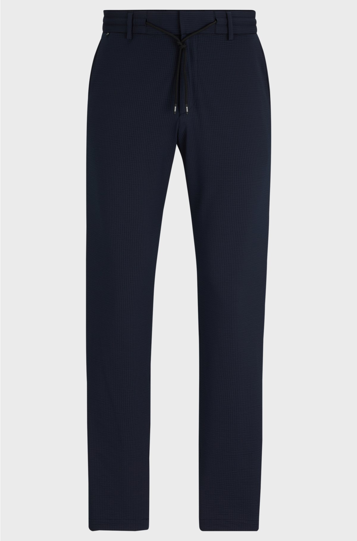 Slim-fit trousers in performance-stretch seersucker, Dark Blue